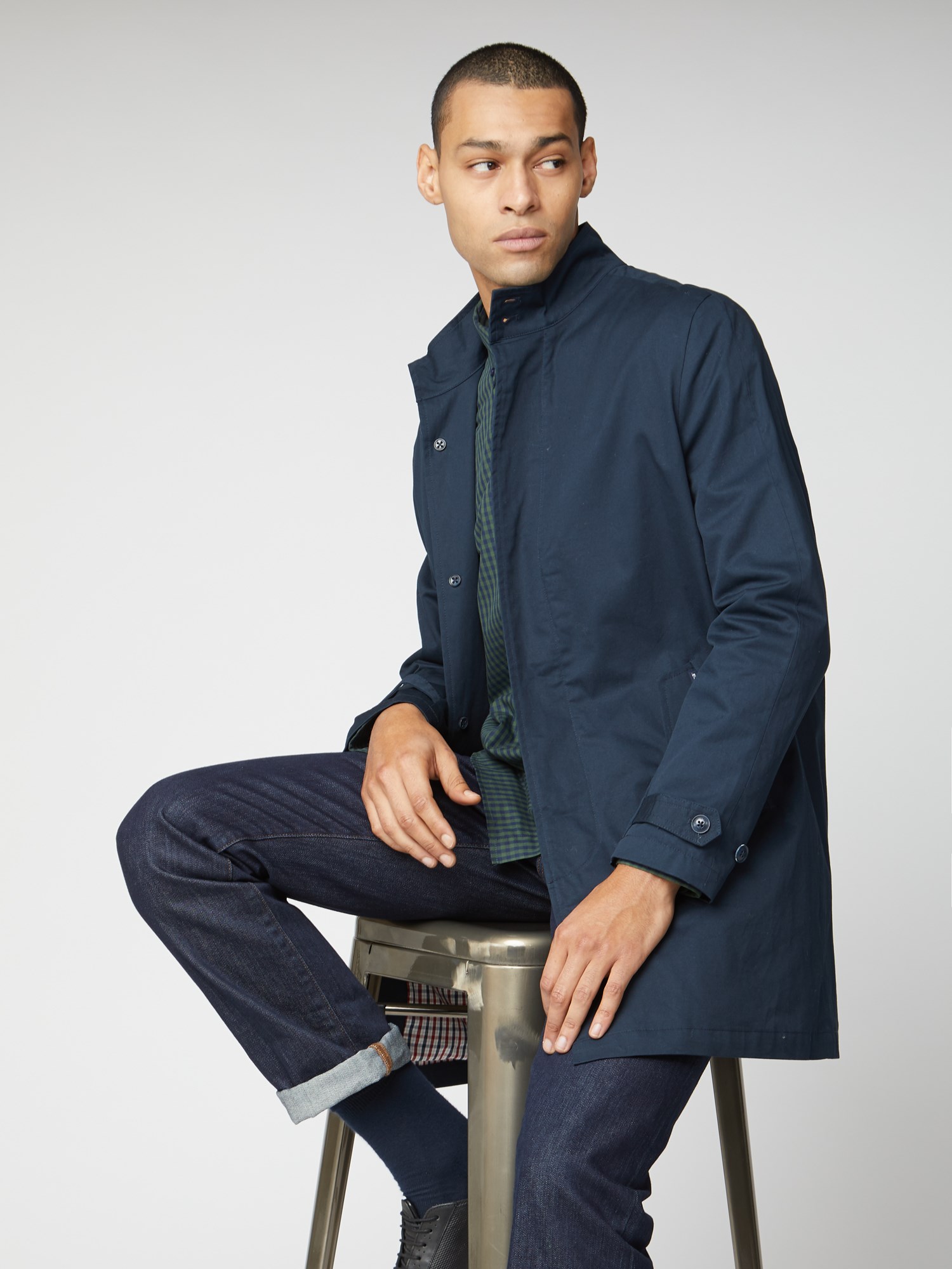 Mens Cotton Navy Blue Harrimac Overcoat | Ben Sherman | Est 1963