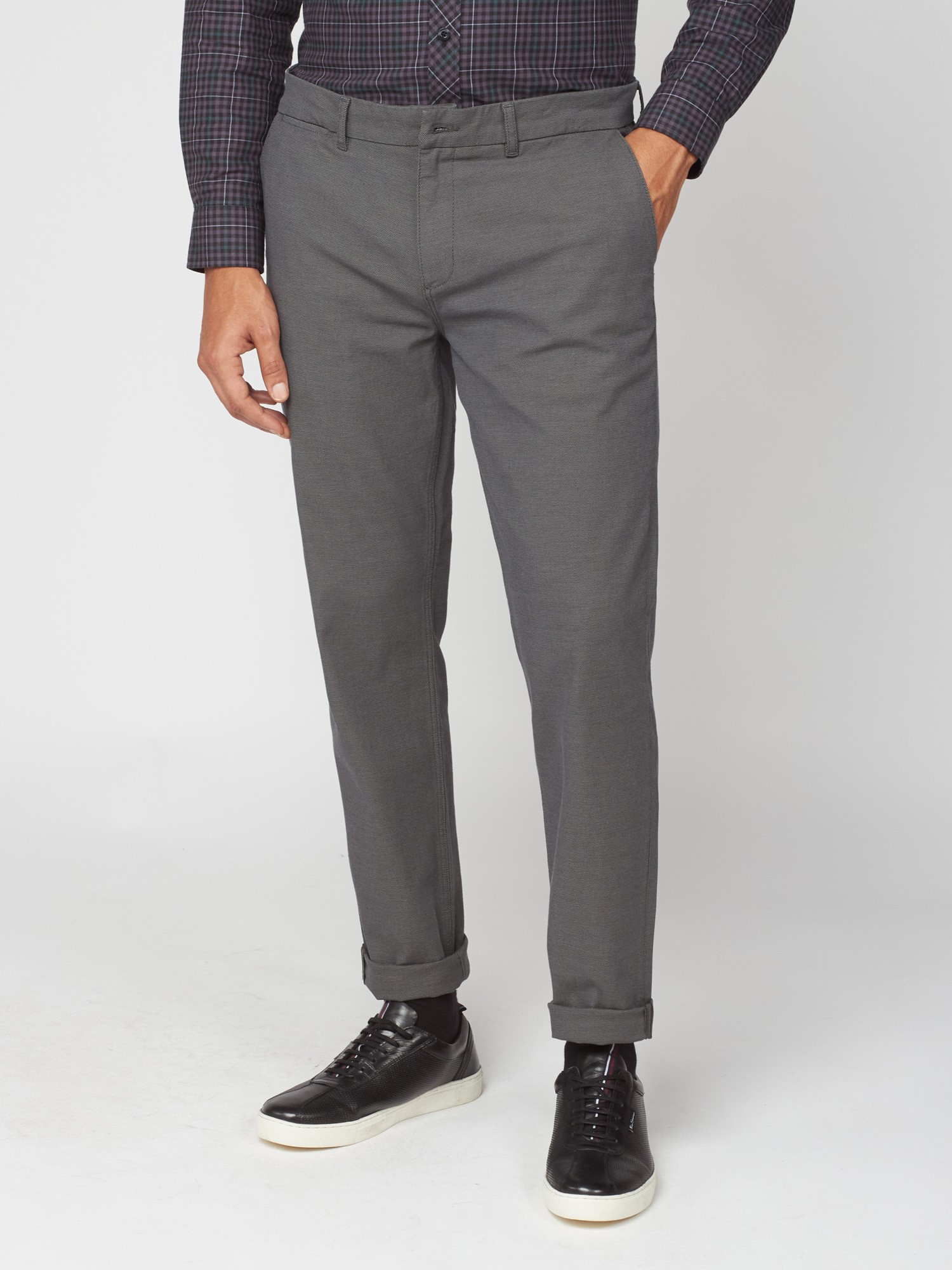 Grey Khaki Dobby Textured Trousers | Ben Sherman | Est 1963