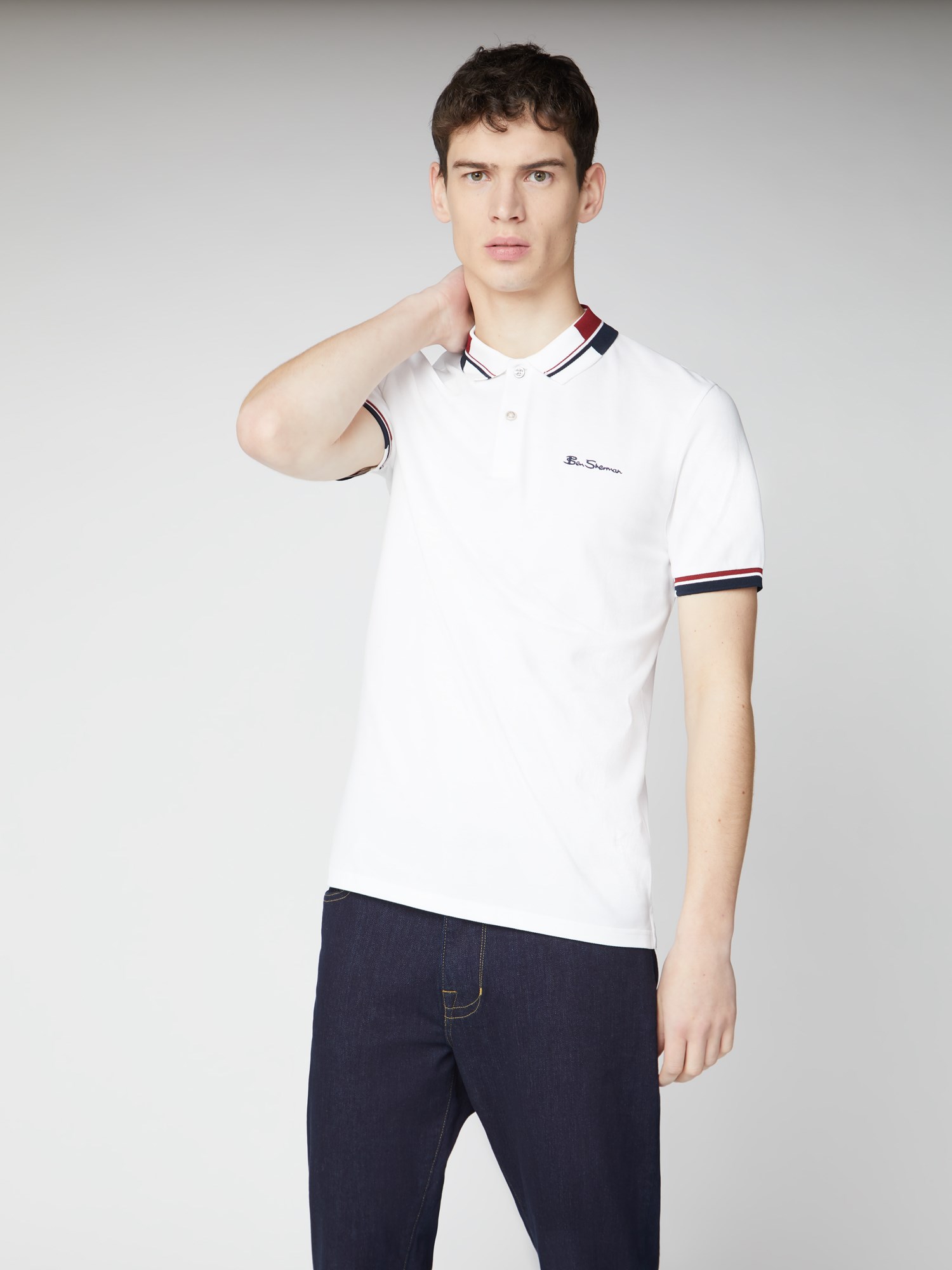 White, Navy & Red Collar Polo Shirt | Ben Sherman | Est 1963