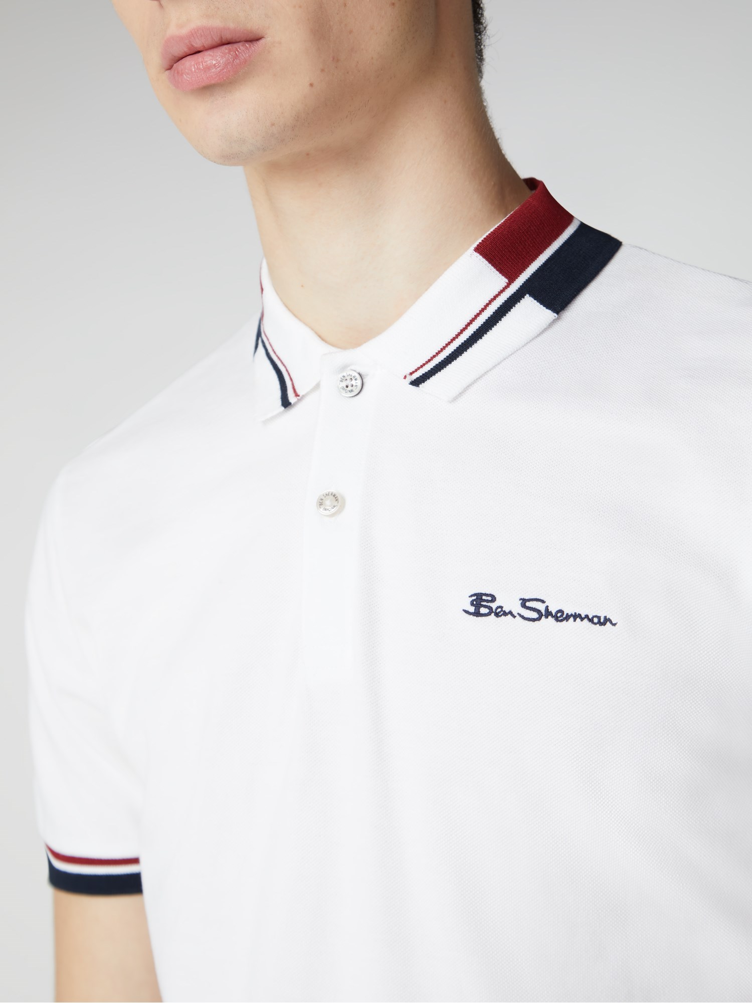 White, Navy & Red Collar Polo Shirt | Ben Sherman | Est 1963