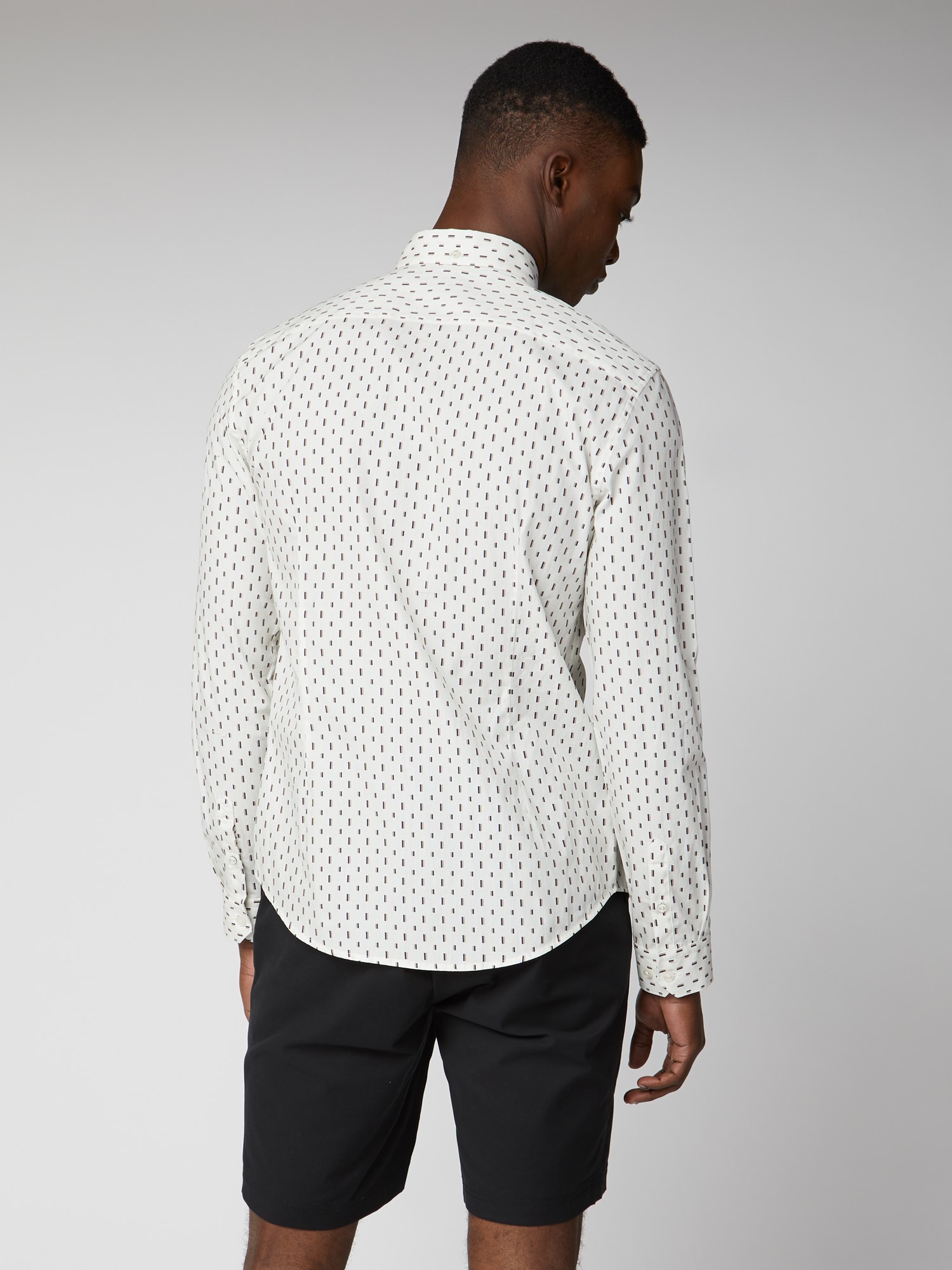 Olweno Long Sleeve Slim Fit Geo Print Shirt Lt-Blue
