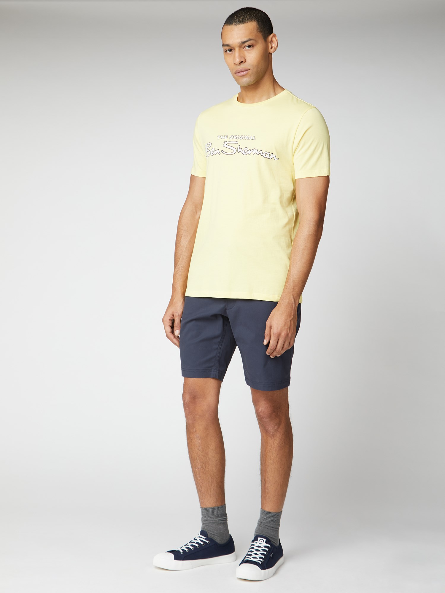 Yellow Signature Flocked Logo Print T Shirt Ben Sherman Uk