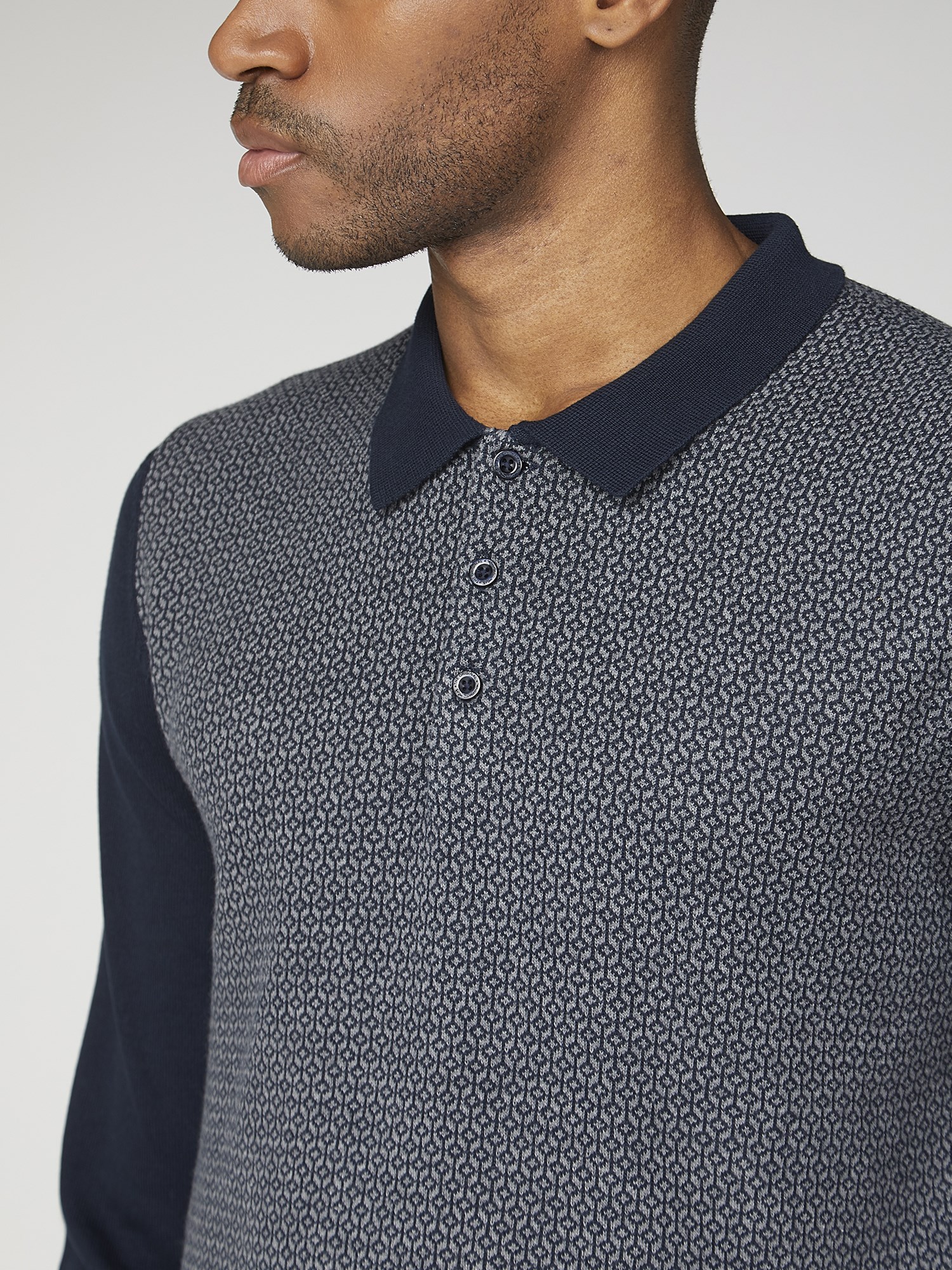 Long Sleeve Jacquard Polo Knit Ben Sherman