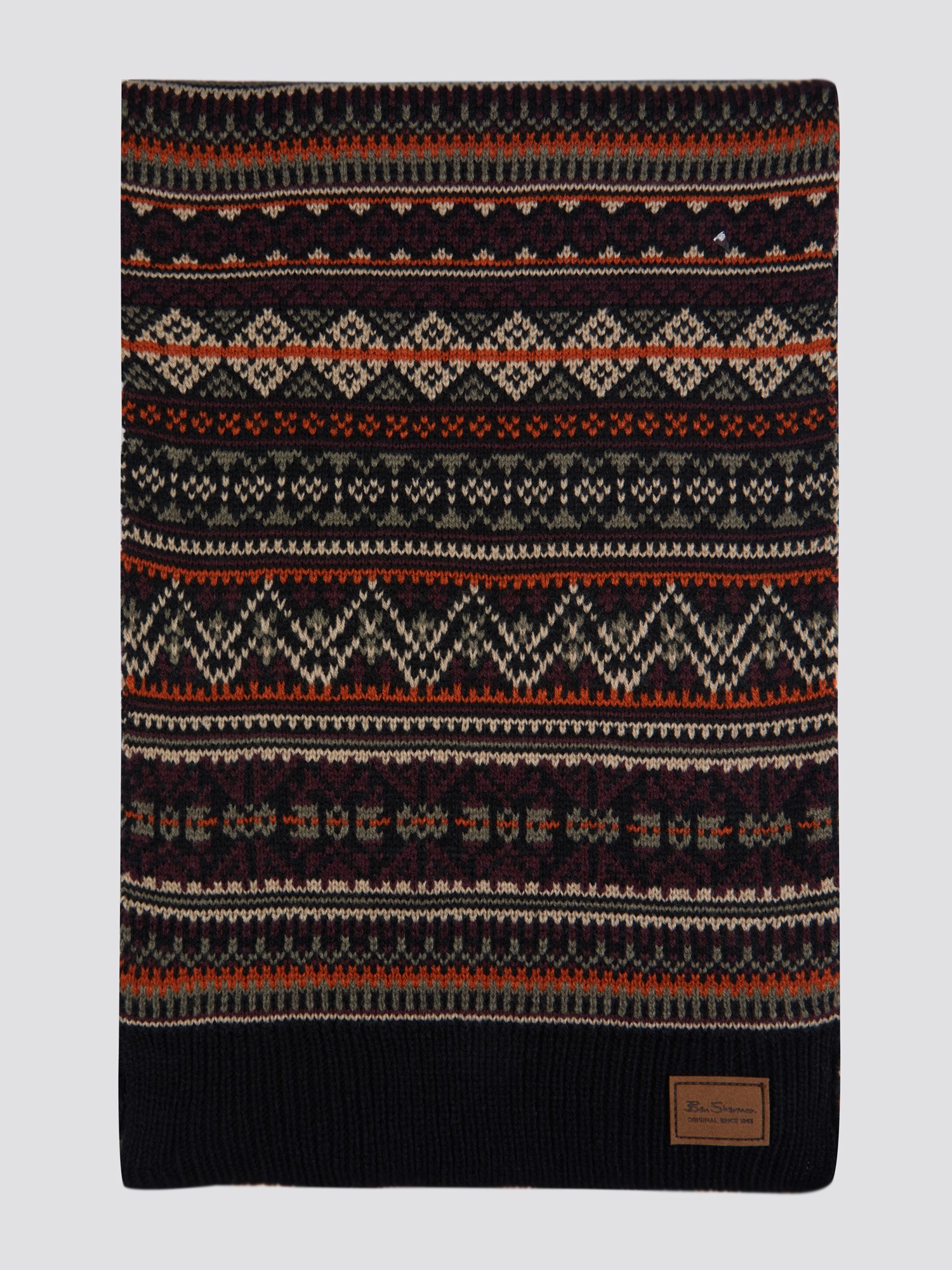 Men's Black Fairisle Knitted Scarf Ben Sherman Est 1963