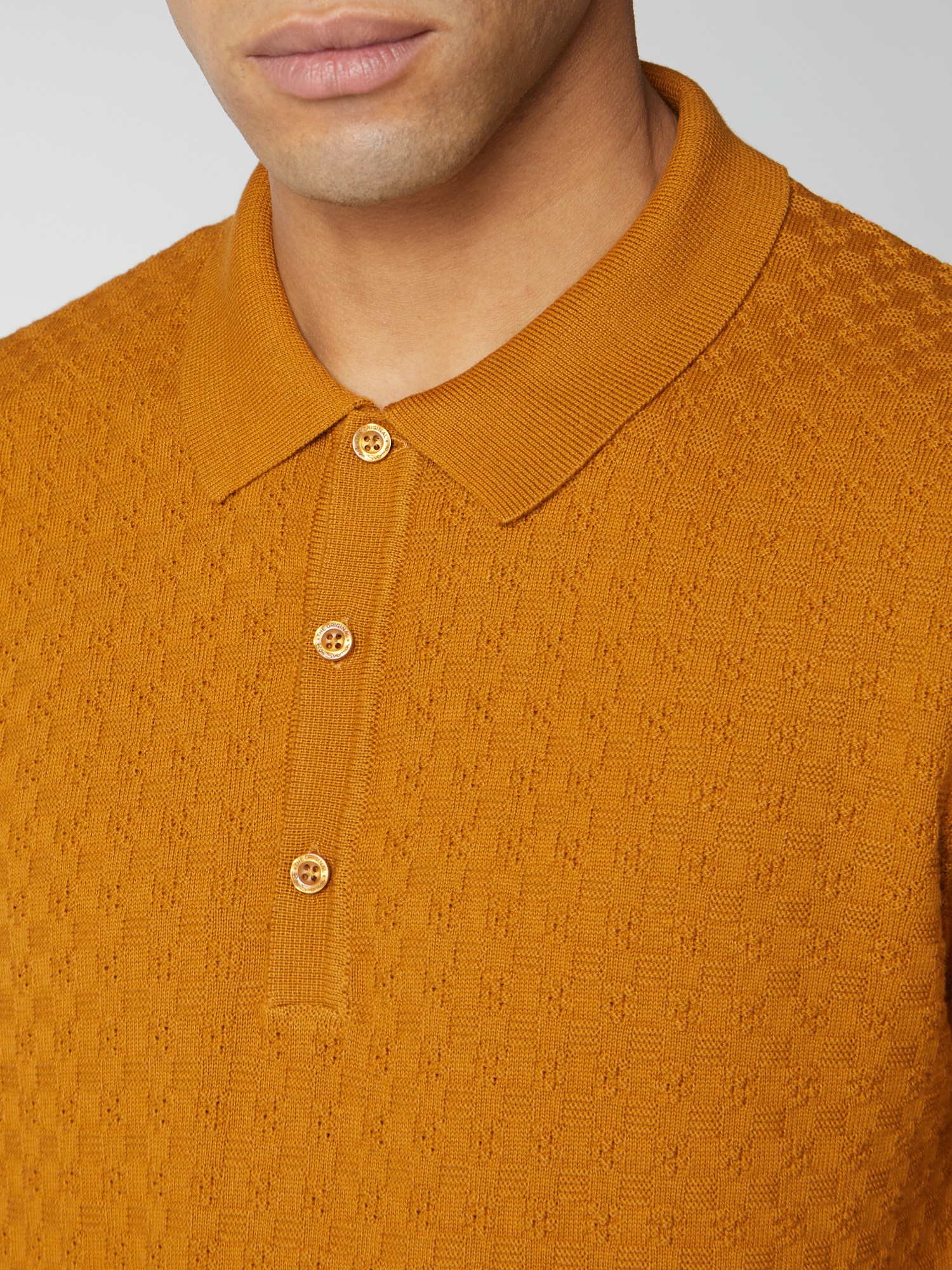 Men's Yellow Textured Knit Polo Shirt | Ben Sherman | Est 1963