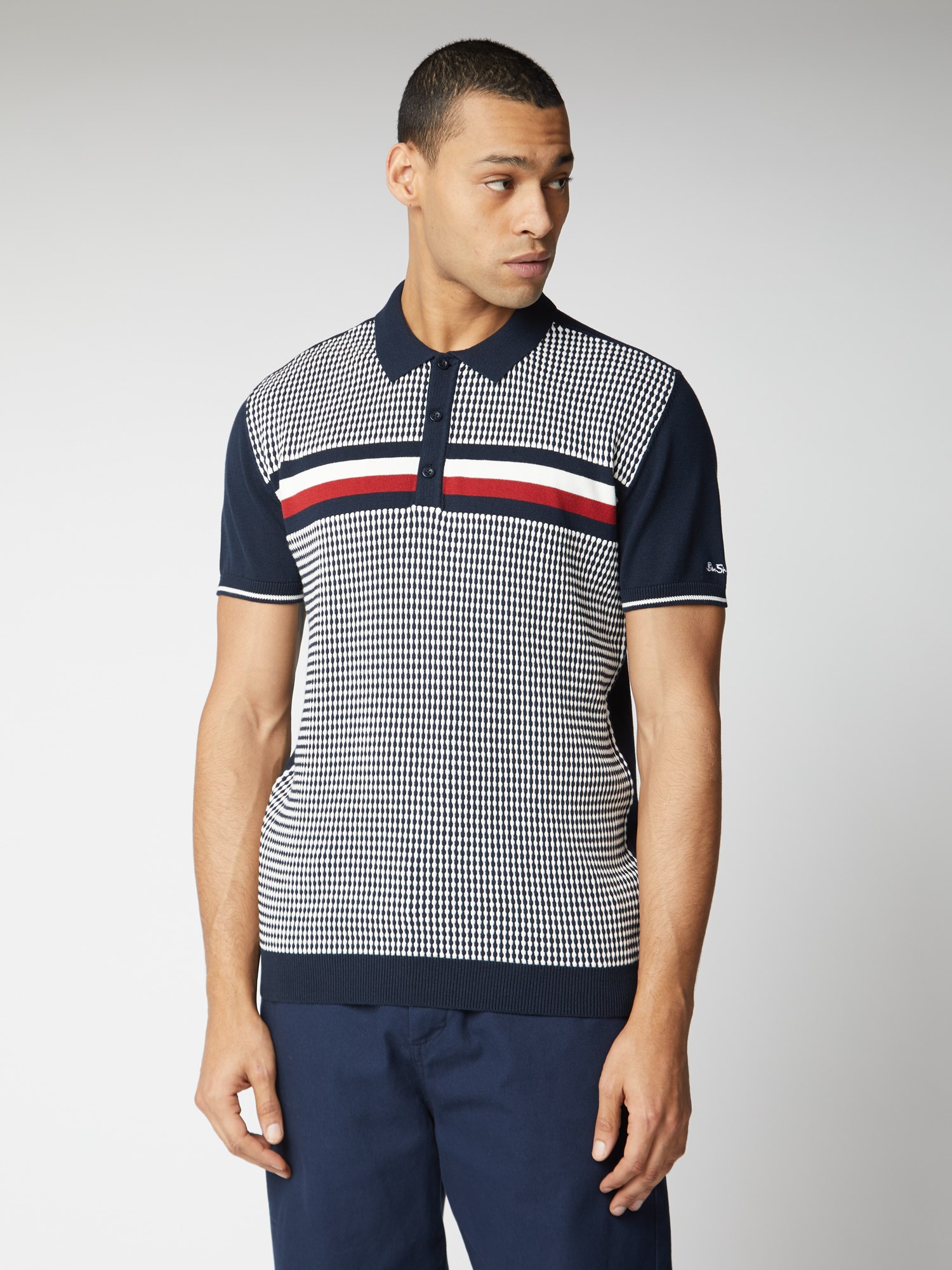 Stripe Chest Knitted Polo