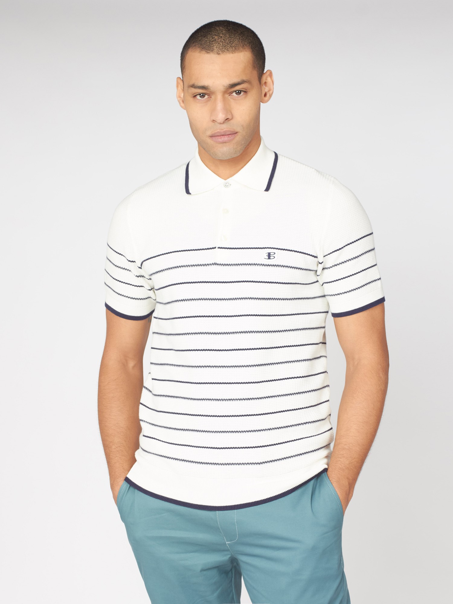 Men's Textured Stripe Polo Shirt - Ivory | Ben Sherman