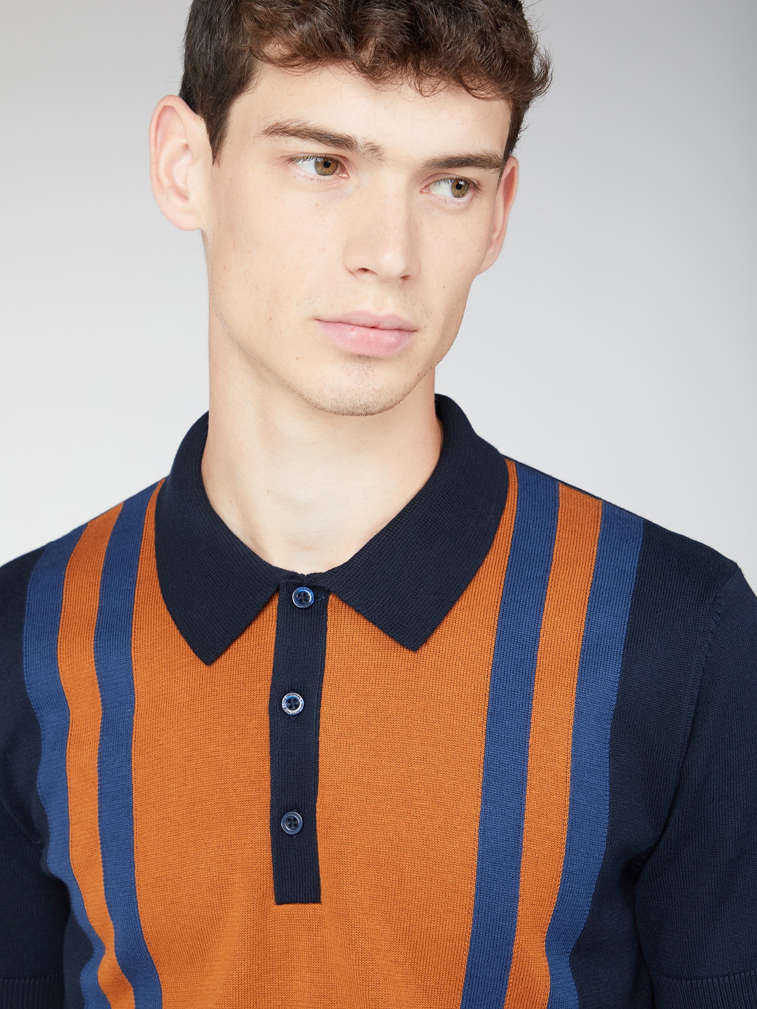 Navy & Orange Short Sleeve Knitted Polo | Ben Sherman | Est 1963