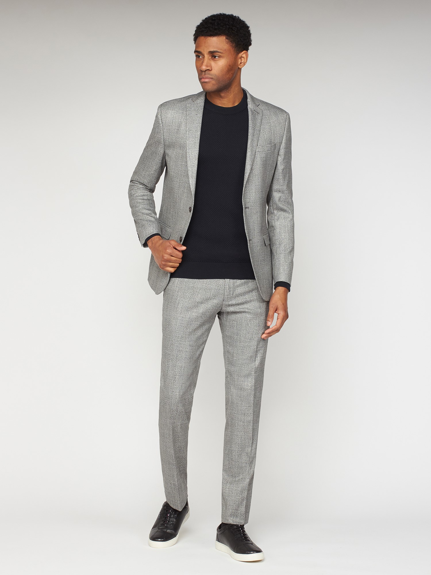 Grey Twist Structure Slim Fit Suit Jacket