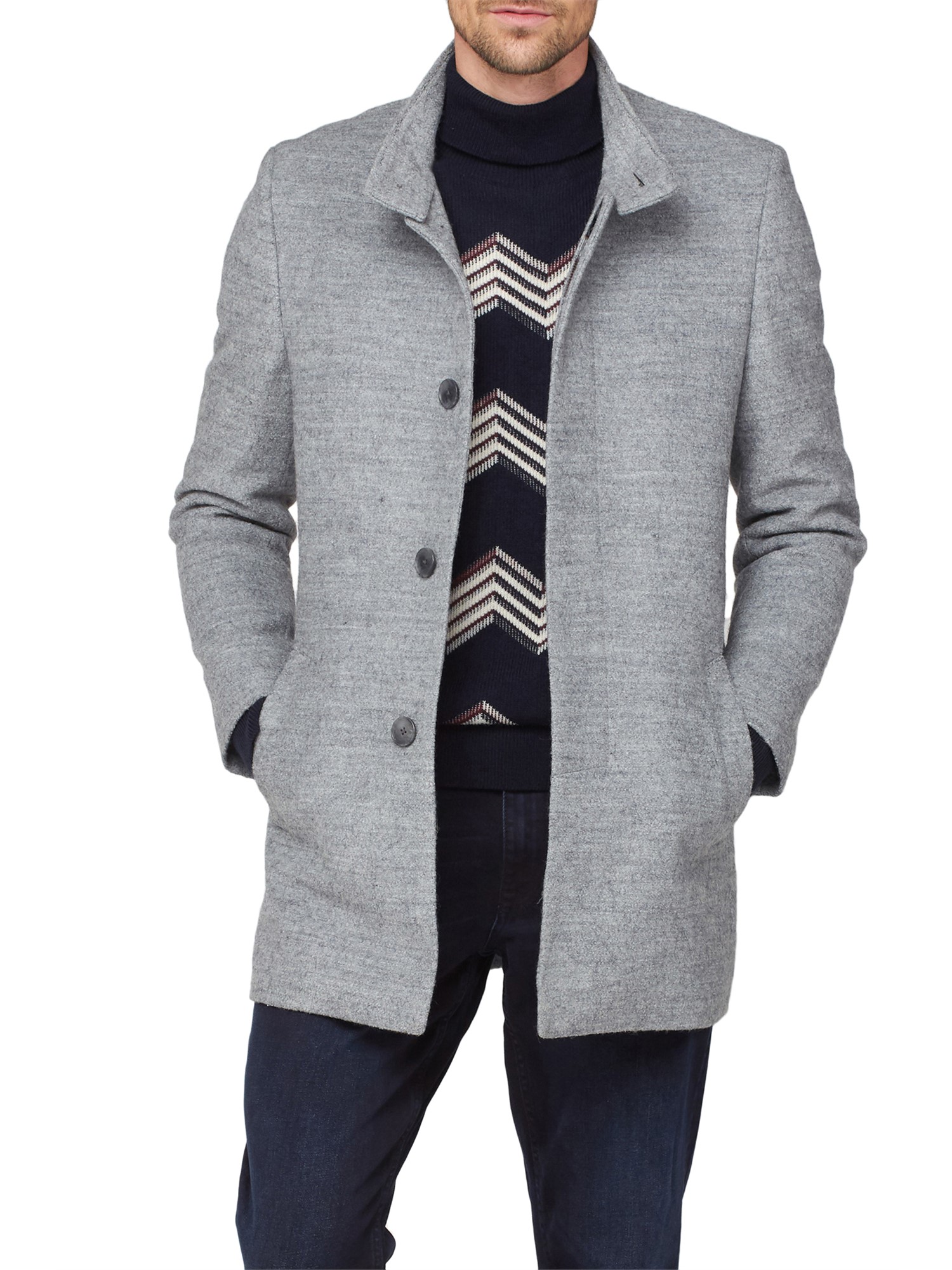 Grey Funnel Neck Car Coat | Ben Sherman