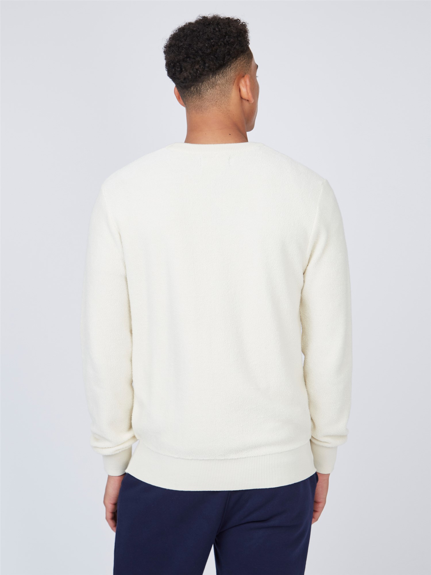 Towelling Texture Crew Neck Jumper - Ivory