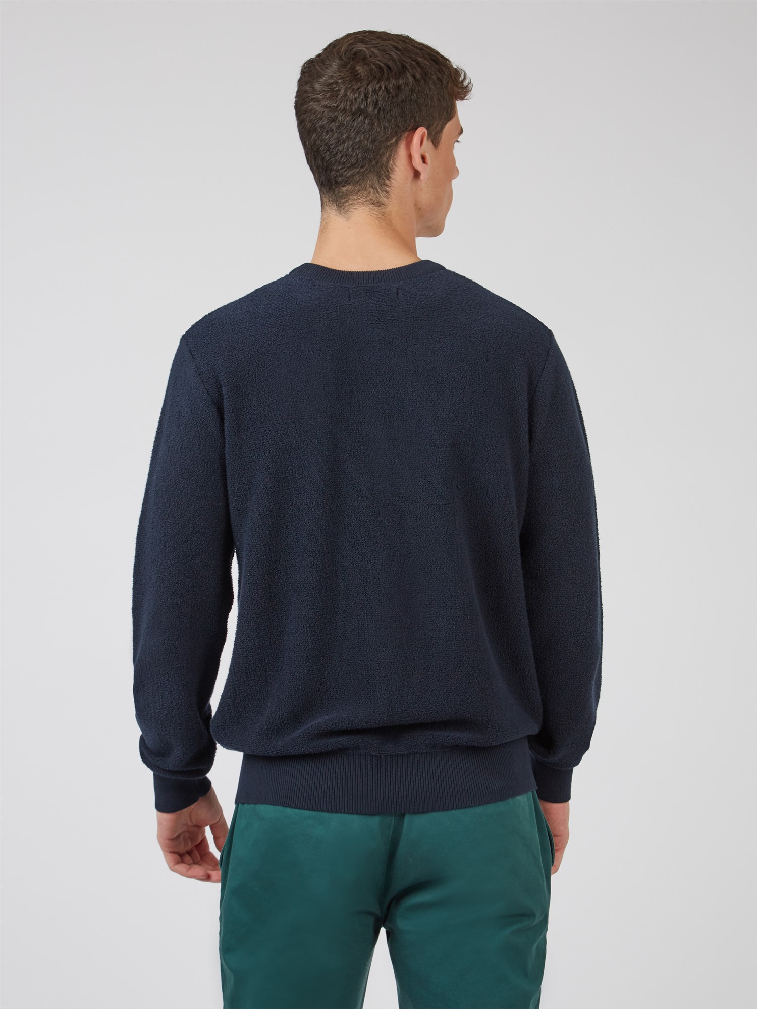 Towelling Texture Crew Neck Jumper - Dark Navy