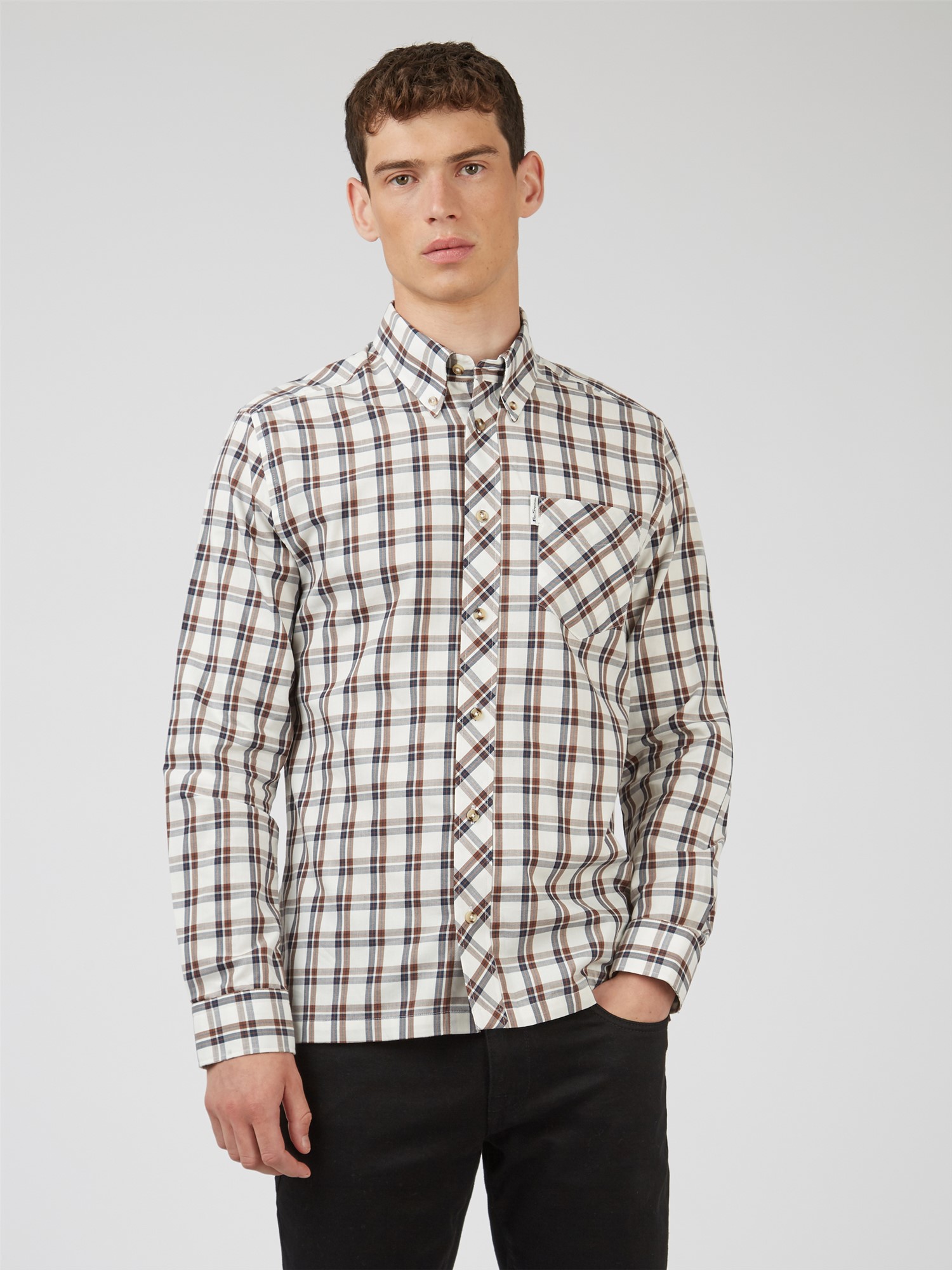 Long Sleeve Ivory Grid Check Shirt