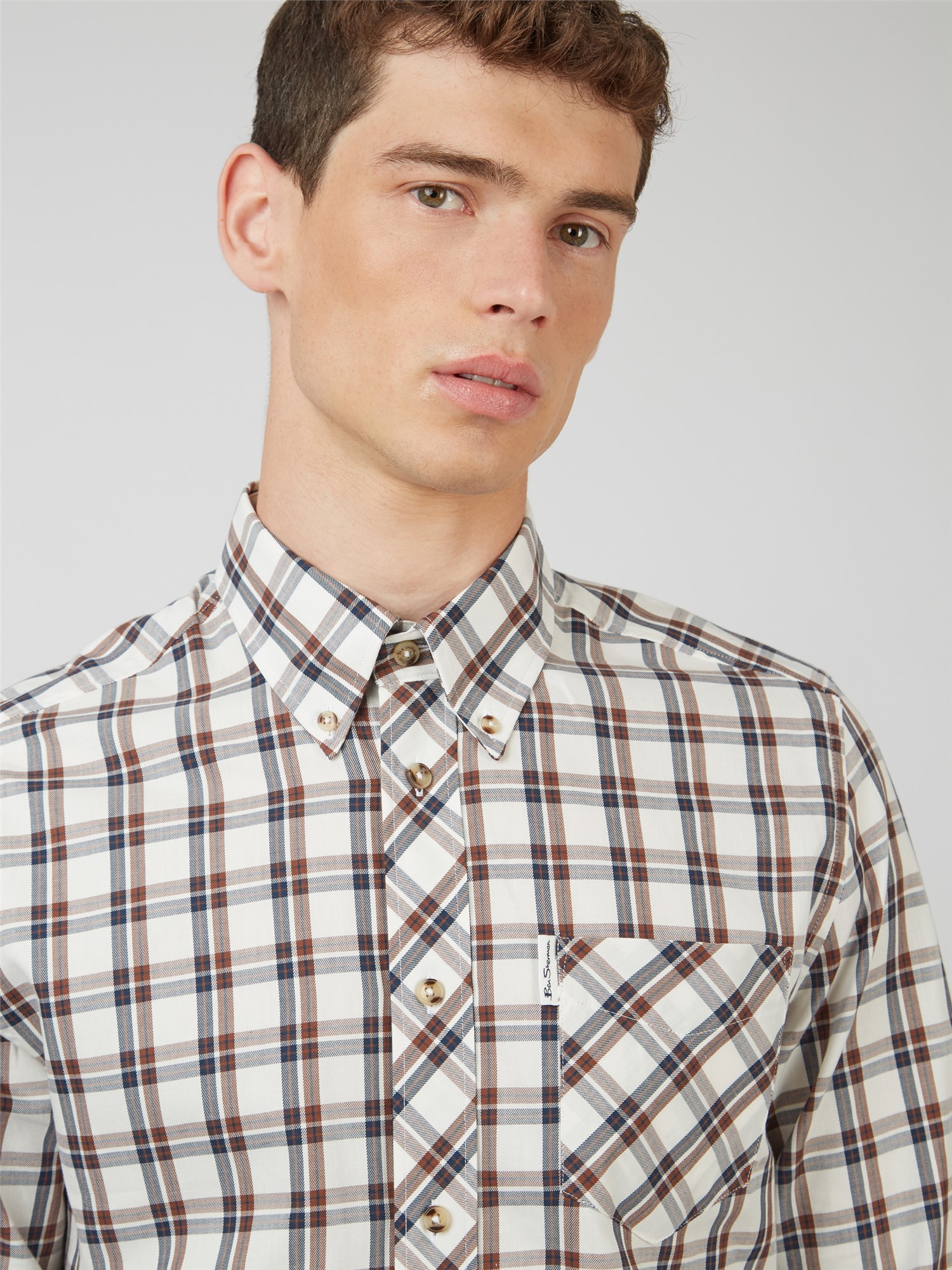 Long Sleeve Ivory Grid Check Shirt