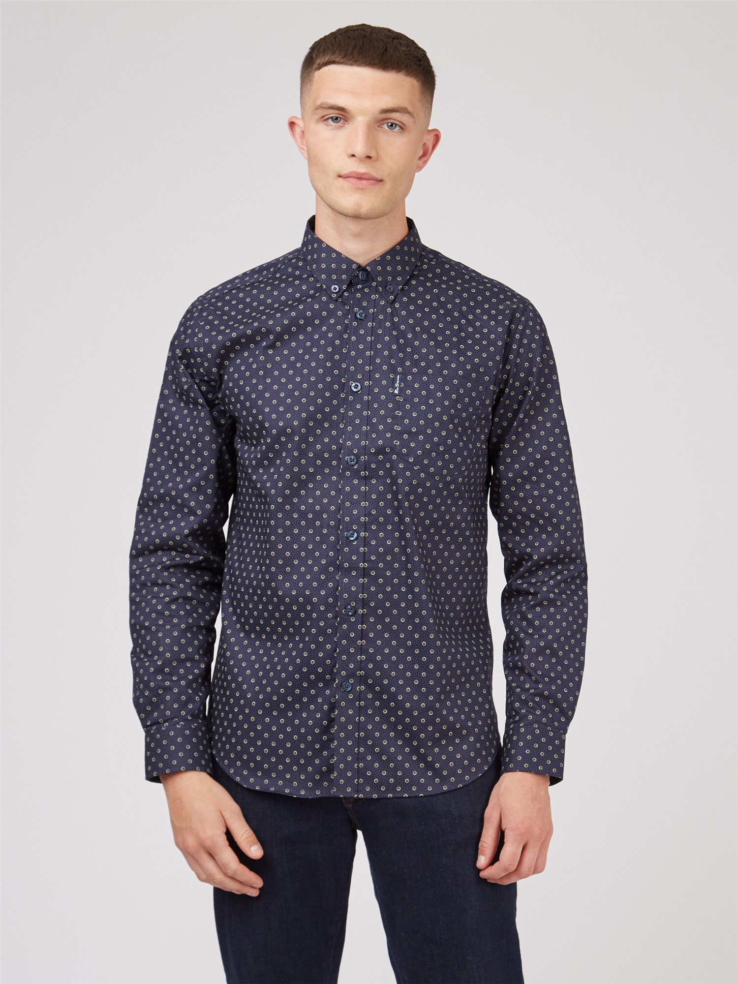 Long Sleeve Marine Target Spot Print Shirt