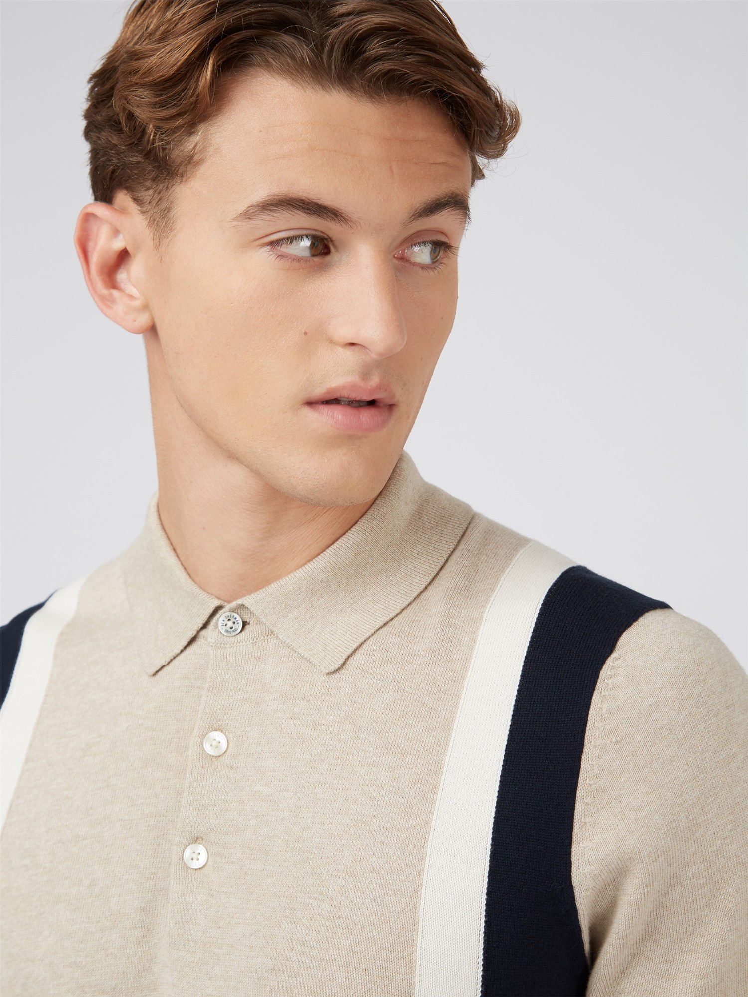 Intarsia Stripe Polo - Sand