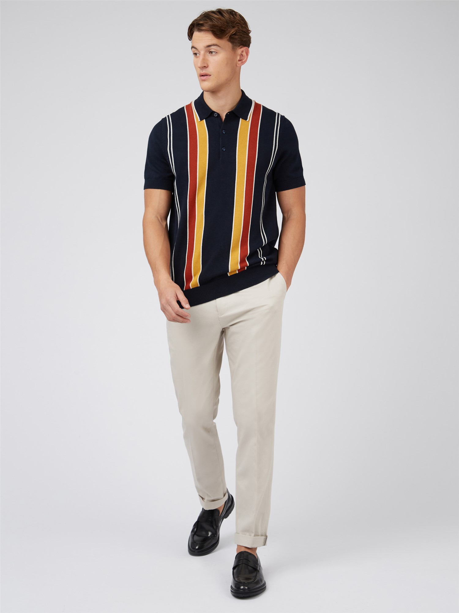 Vertical Stripe Polo - Dark Navy