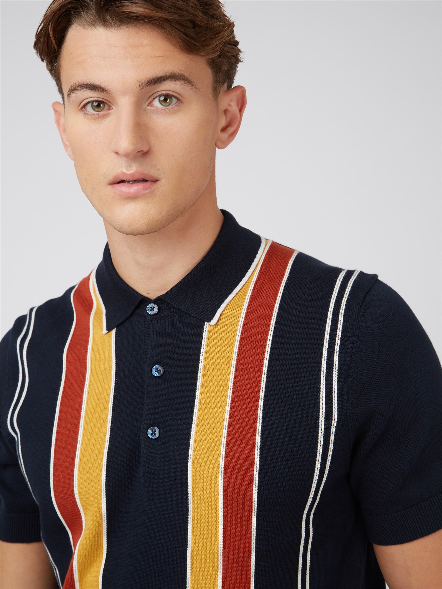 Vertical Stripe Polo - Dark Navy