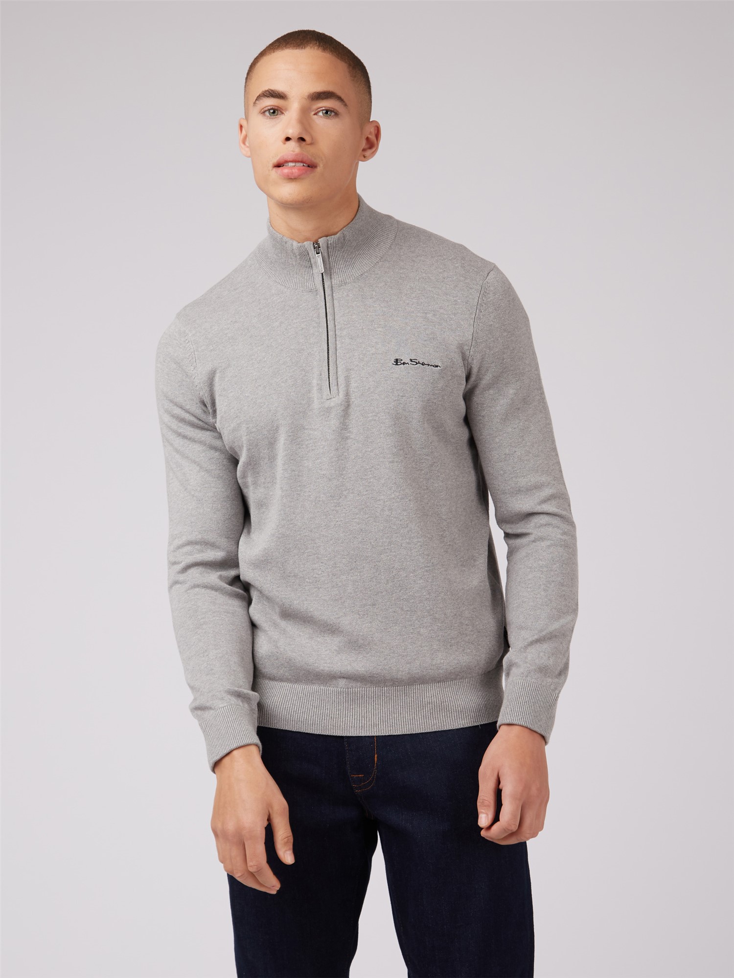 Half Zip Funnel Neck Jumper - Grey Marl