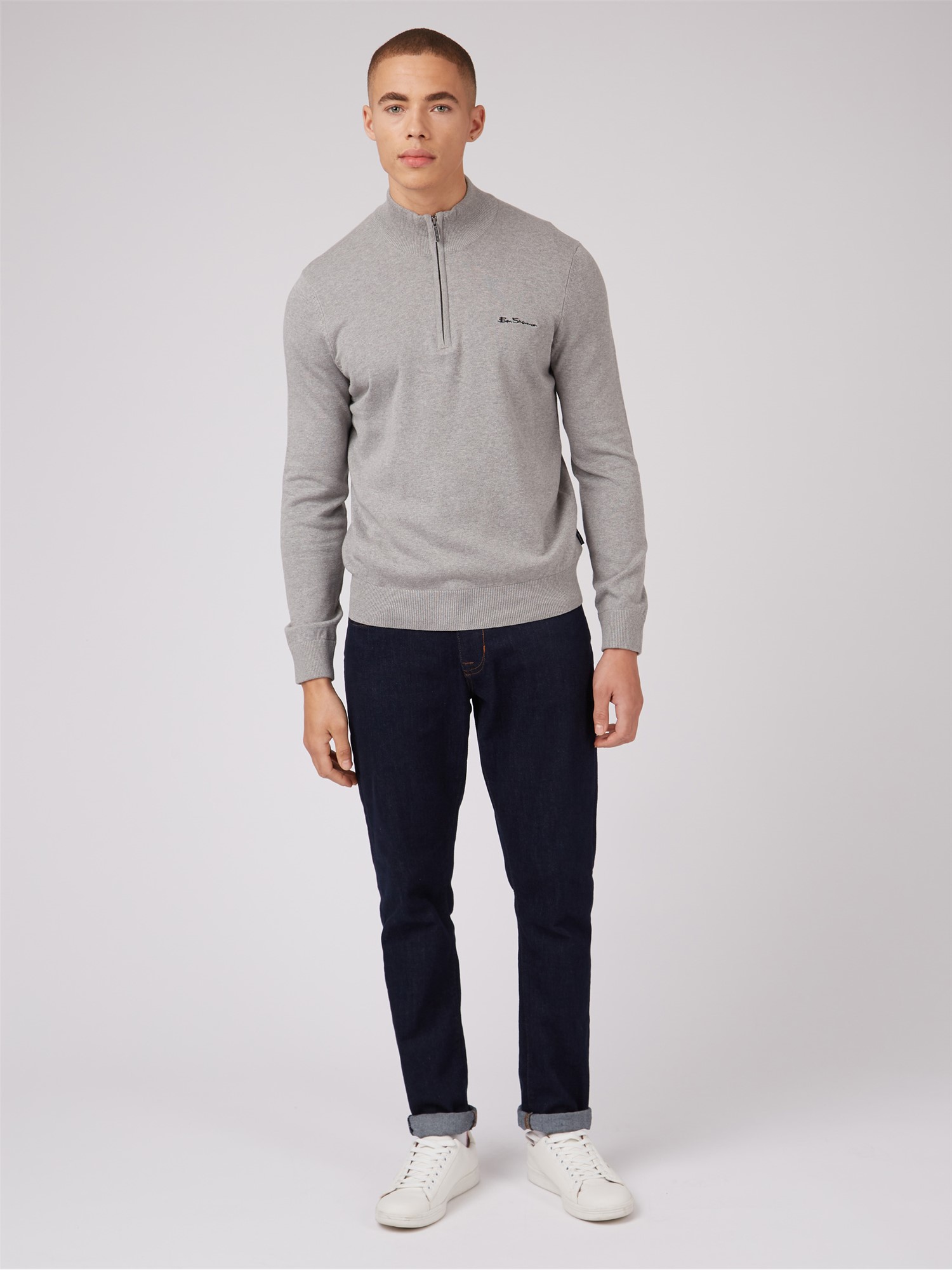 Half Zip Funnel Neck Jumper - Grey Marl