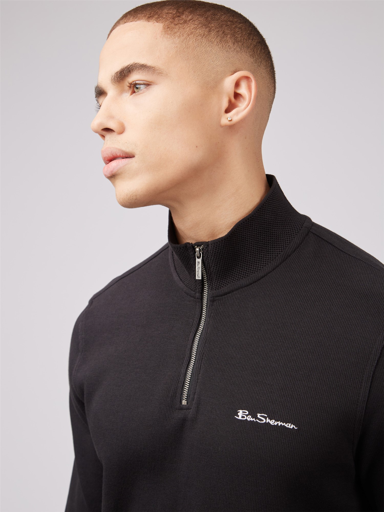 Funnel Neck Zip Through Sweatshirt - Black