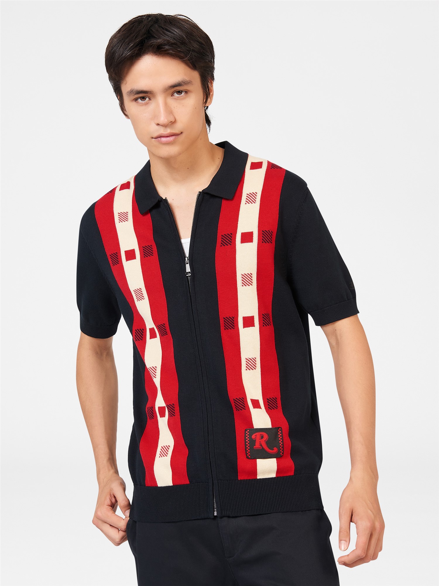 Rolling Stone Chequerboard Knitted Polo - Black