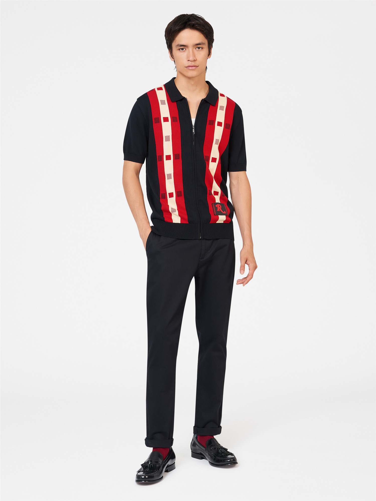 Rolling Stone Chequerboard Knitted Polo - Black