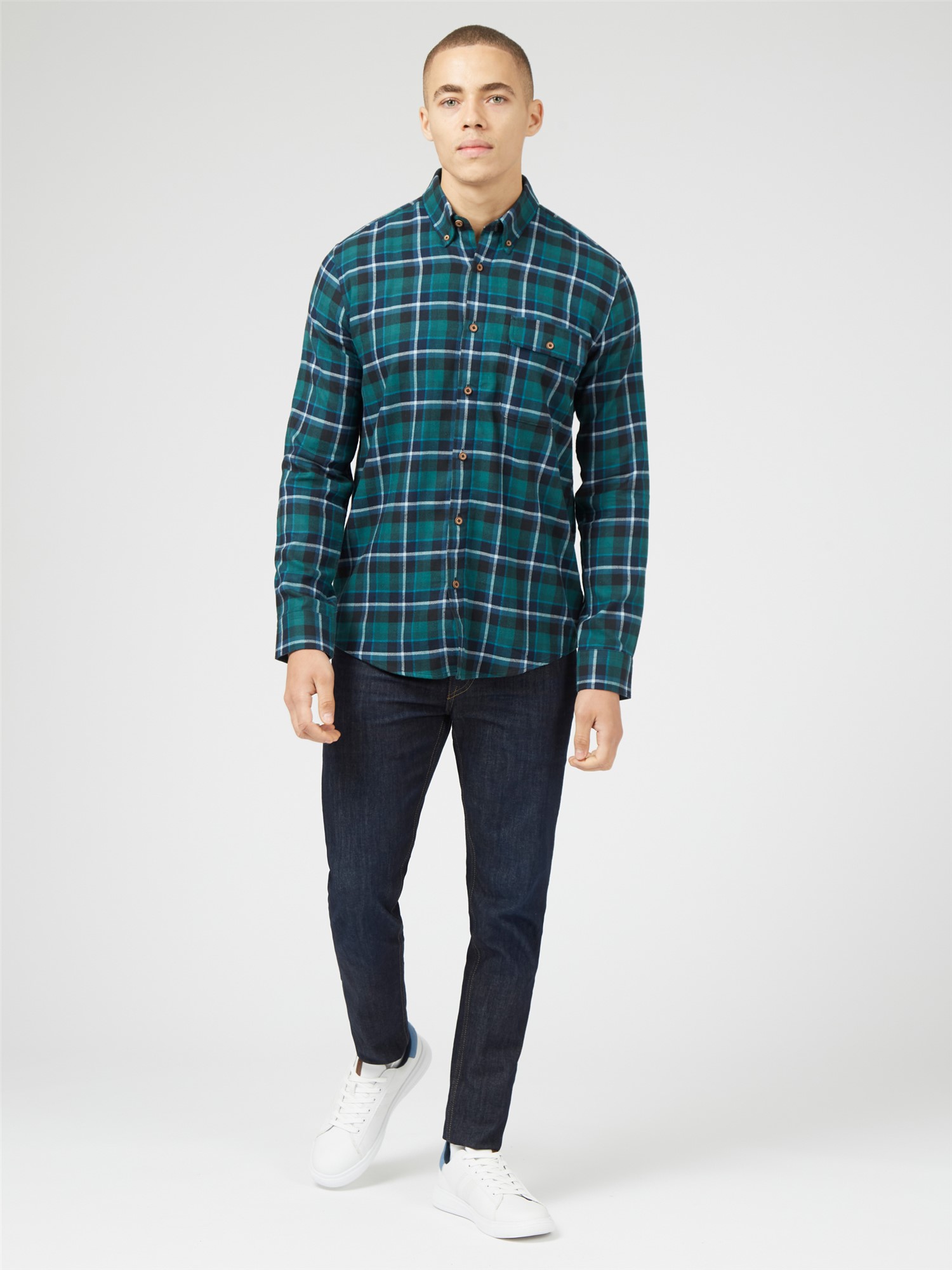 Brushed Plaid Check Shirt - Ocean Green