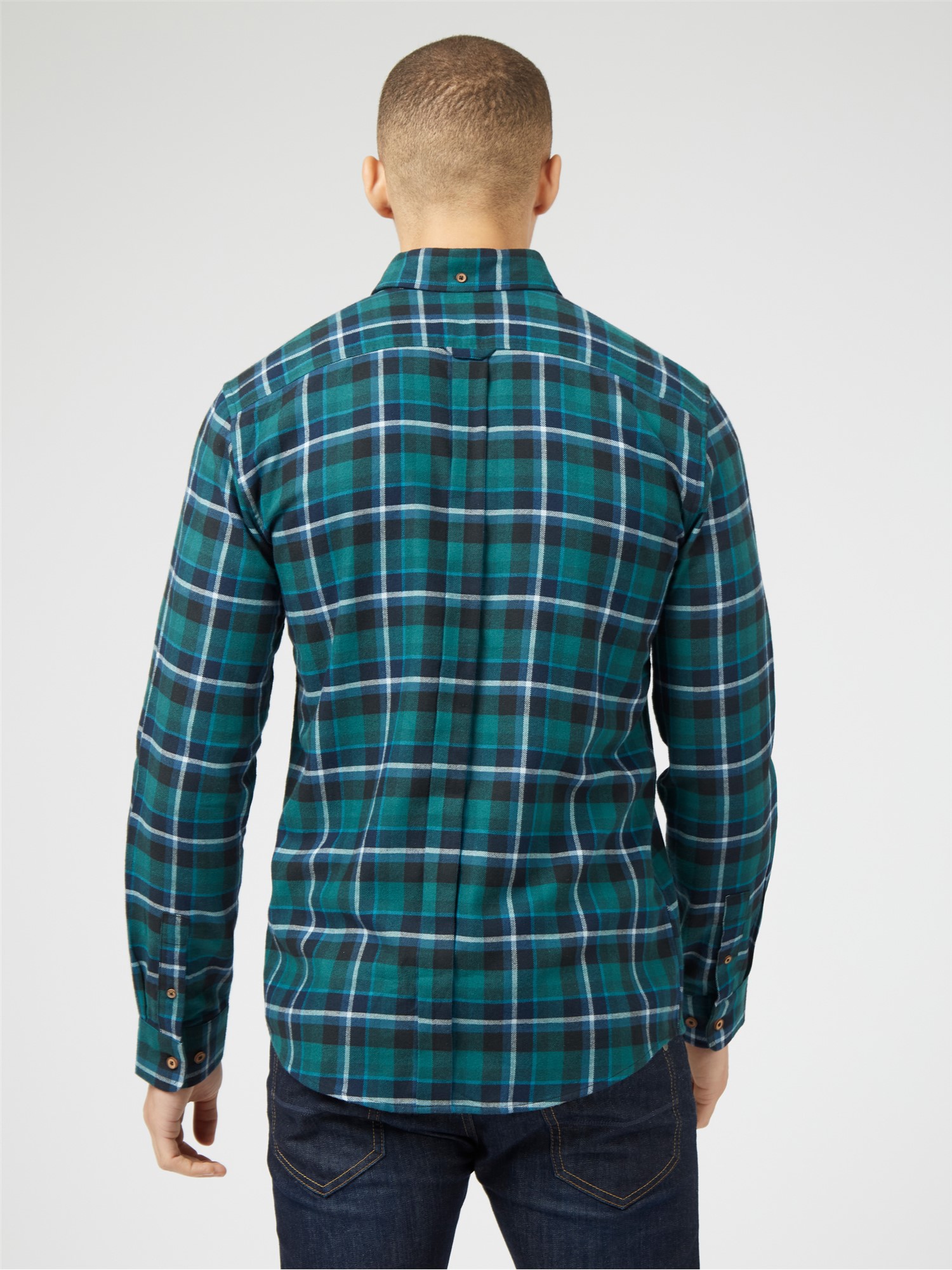 Brushed Plaid Check Shirt - Ocean Green