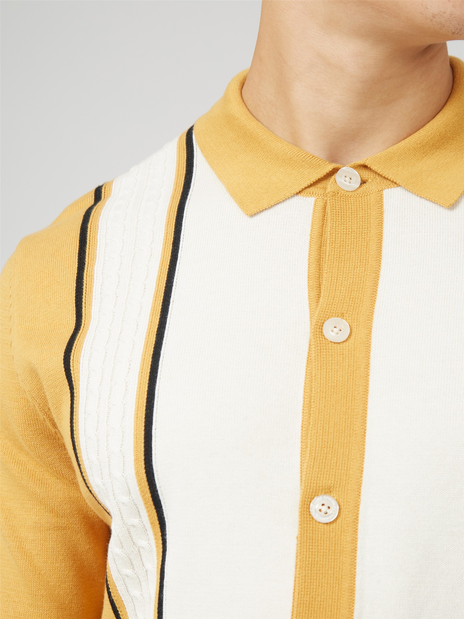 Cable Button Through Polo - Ivory