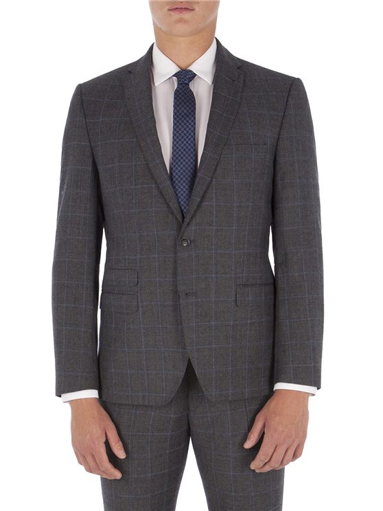 Grey with Blue Overcheck Camden Fit Jacket