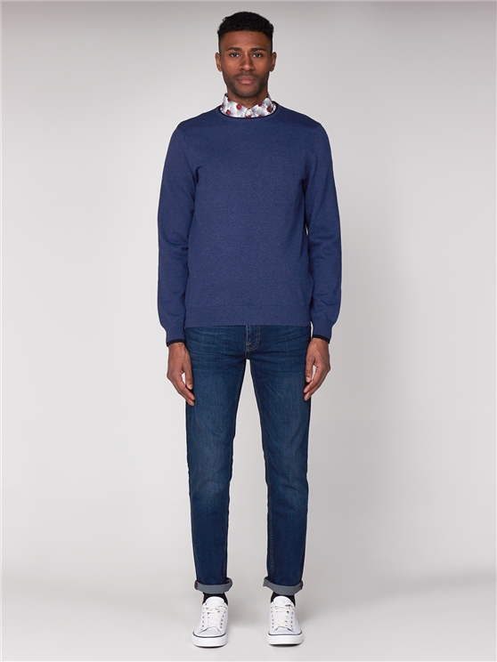 Ink Blue Tipped Crew Neck Jumper