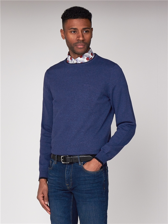 Ink Blue Tipped Crew Neck Jumper