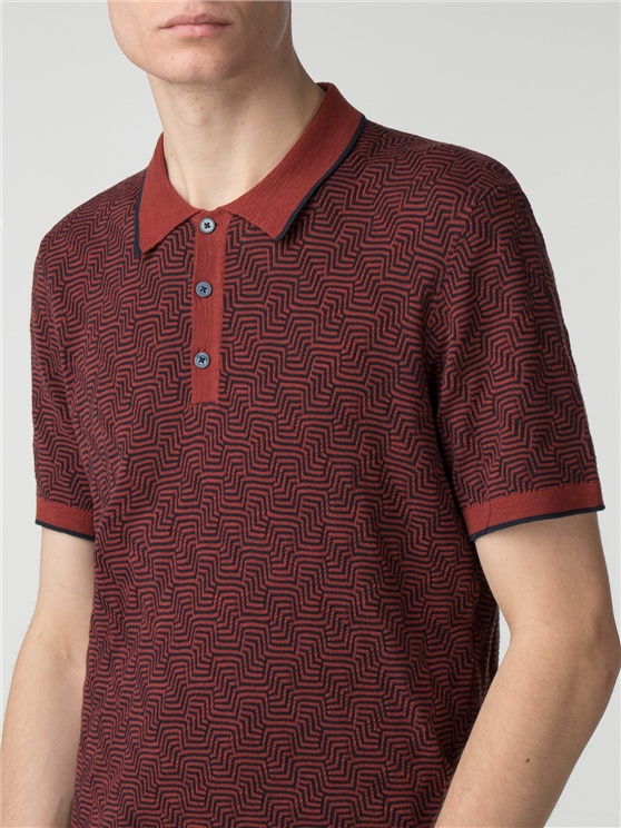 Rust Distorted Argyle Polo Knit