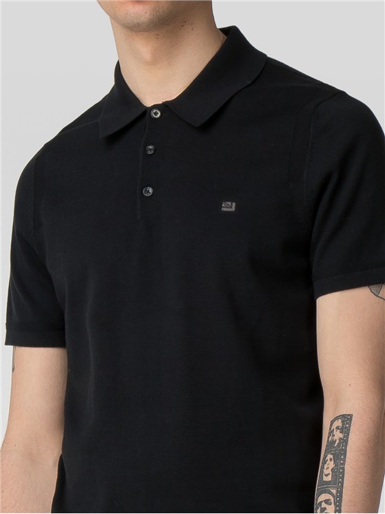 Black Short Sleeve Knitted Polo