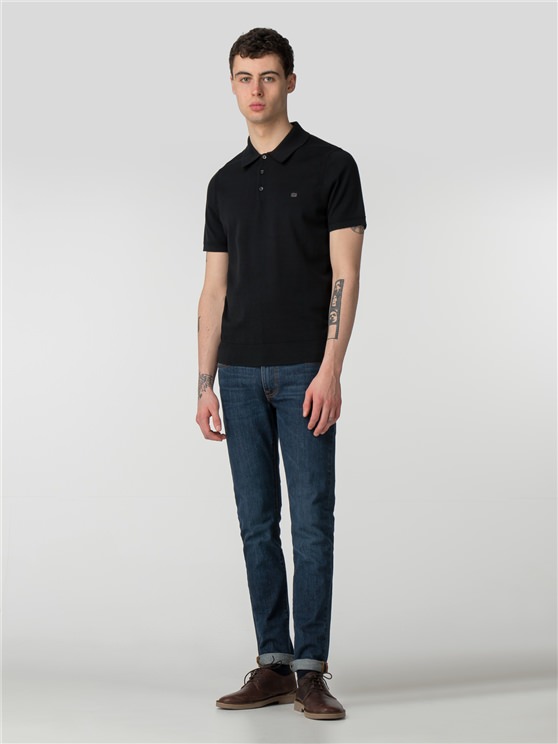 Black Short Sleeve Knitted Polo