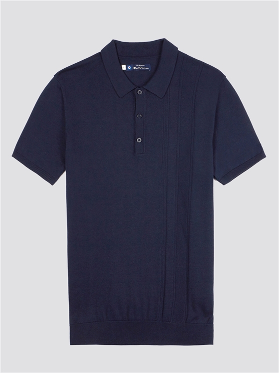 Navy Textured Front Knitted Polo