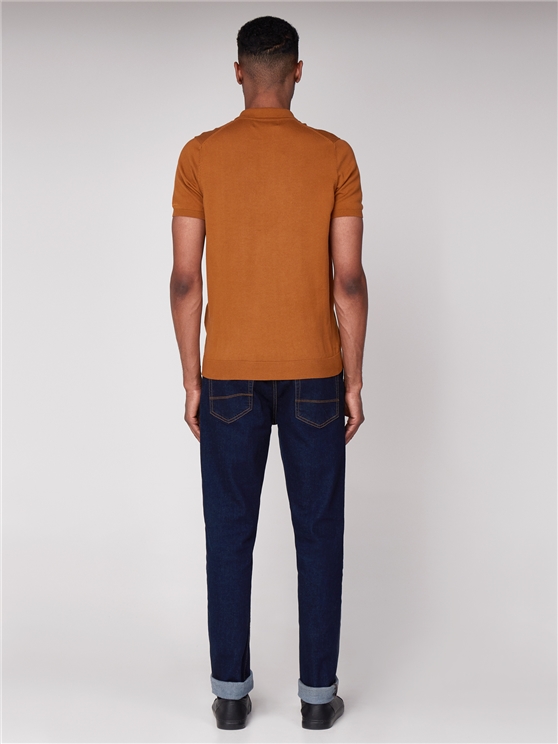 Gold Textured Front Knit Polo