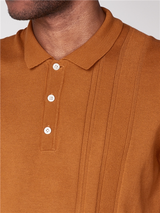Gold Textured Front Knit Polo