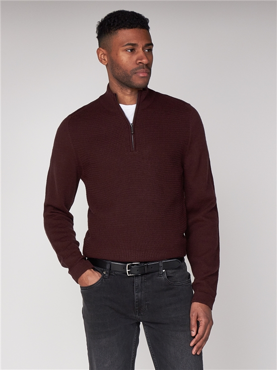 Dark Red Quarter Zip Funnel Neck