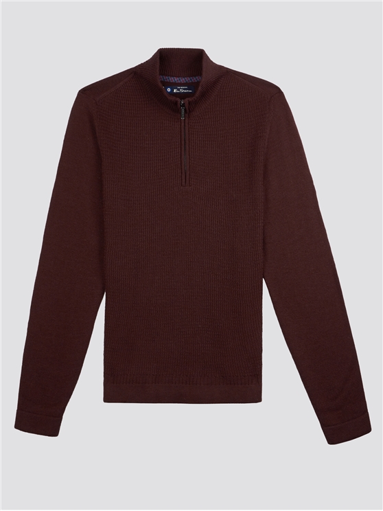 Dark Red Quarter Zip Funnel Neck