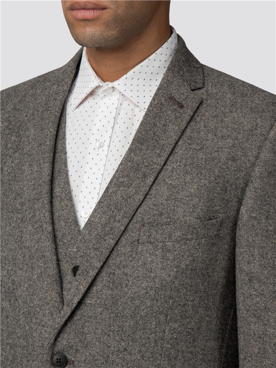 Men's Oatmeal Brown Tweed 3 Piece Suit Ben Sherman Est 1963