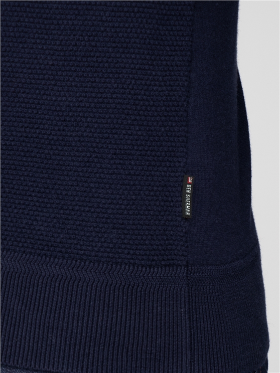Navy Textured Crew Neck