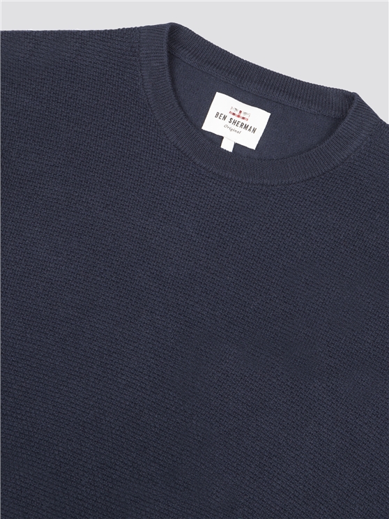 Navy Textured Crew Neck