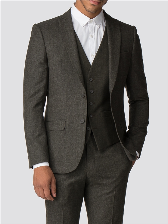 Olive Green Texture Tailored Fit Jacket