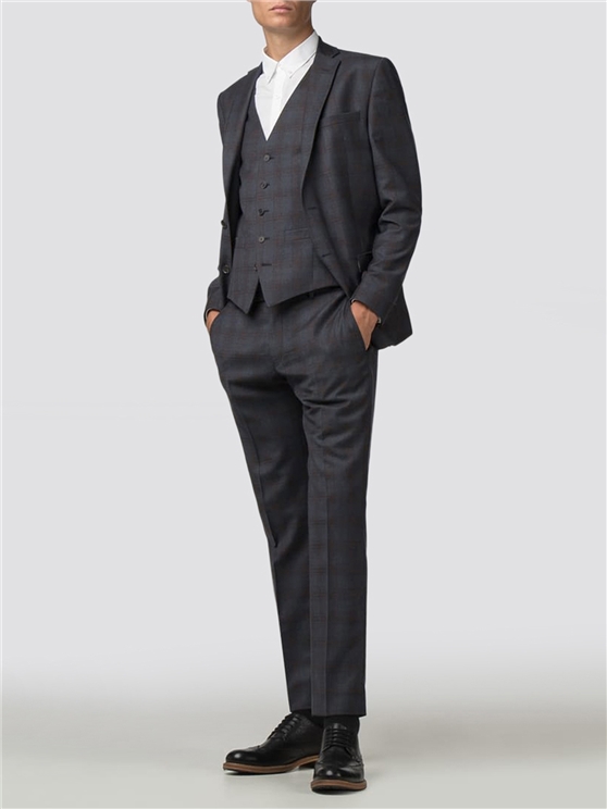 Navy Rust Check Slim Fit Suit Jacket