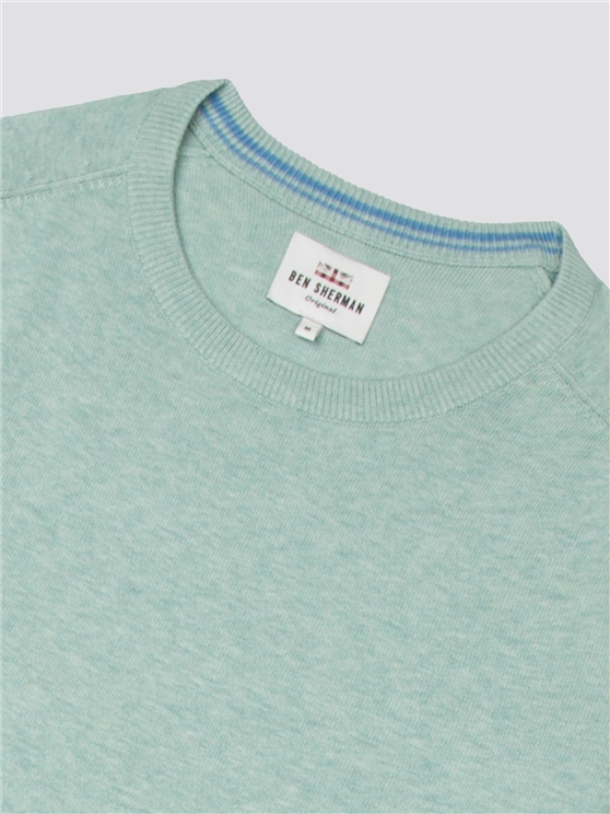 Sea Blue Cotton Knitted Crew Neck Jumper