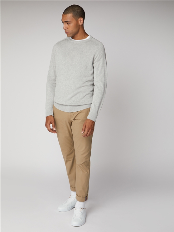 Grey Cotton Knitted Crew Neck