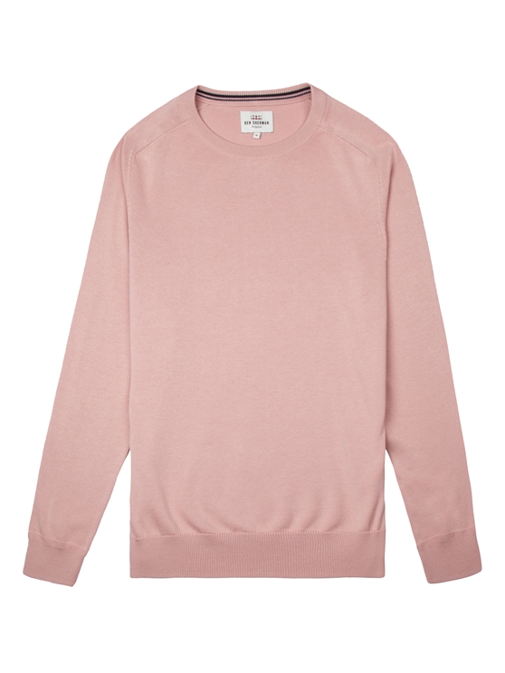 Pink Cotton Knitted Crew Neck Jumper