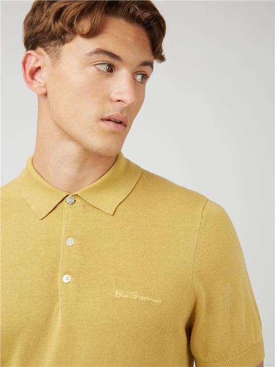 Men's Signature Knitted Polo Shirt - Pale Yellow | Suit Direct